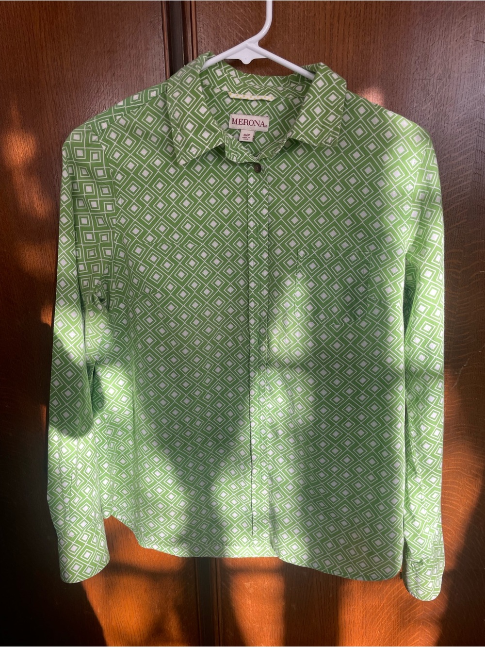 Merona Green Geometric Button-Up Shirt